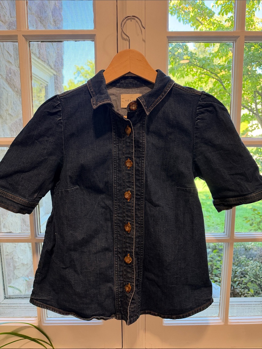 Sezane Dark Blue Denim Button-Down Shirt